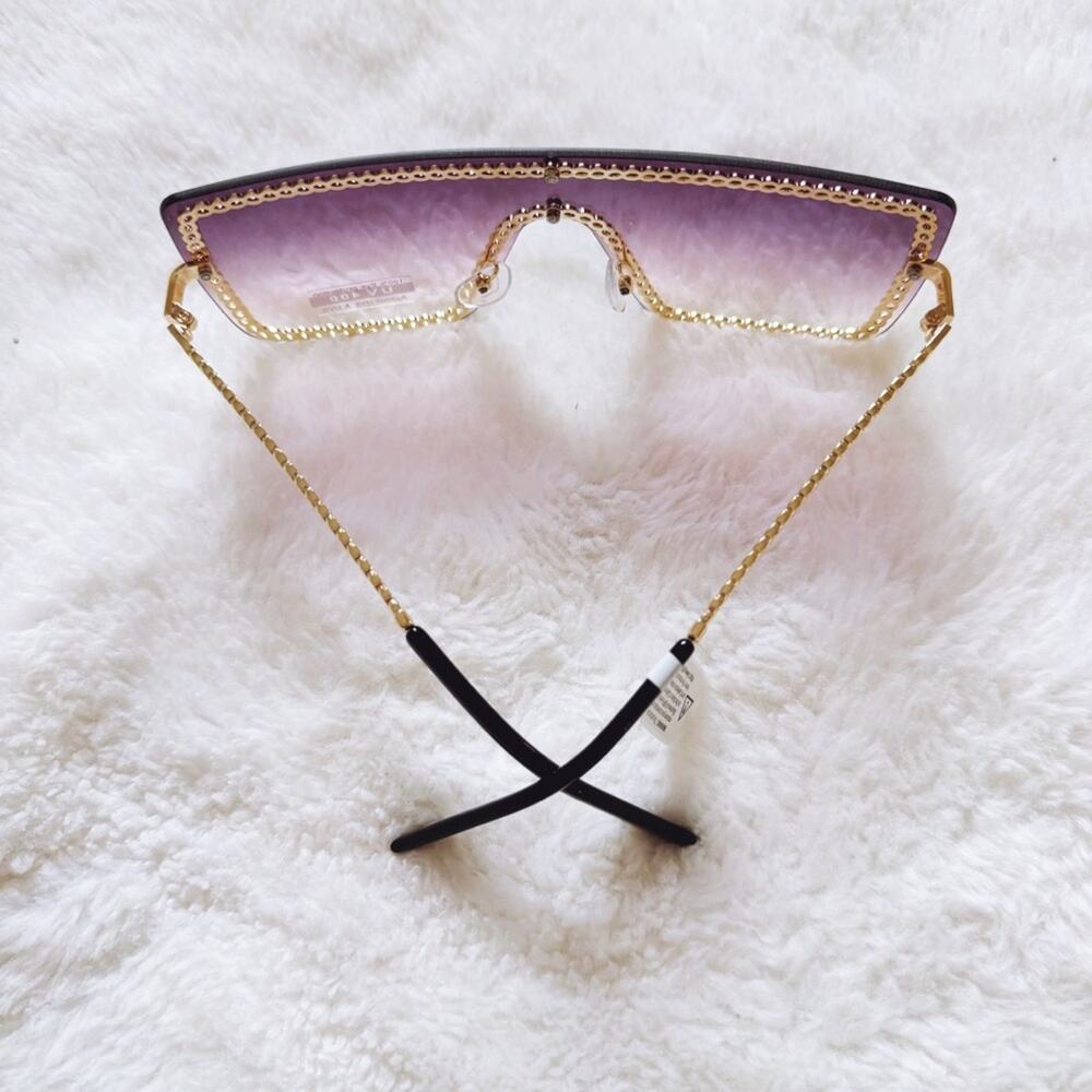 Christine Purple & Gold Chain Oversized Shield Sunglasses - Picture 11 of 11